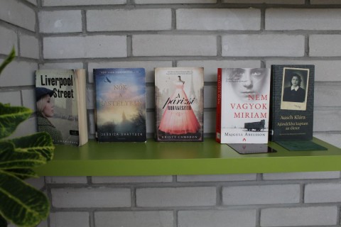 A Témánál vagyunk polcra kihelyezett könyvek